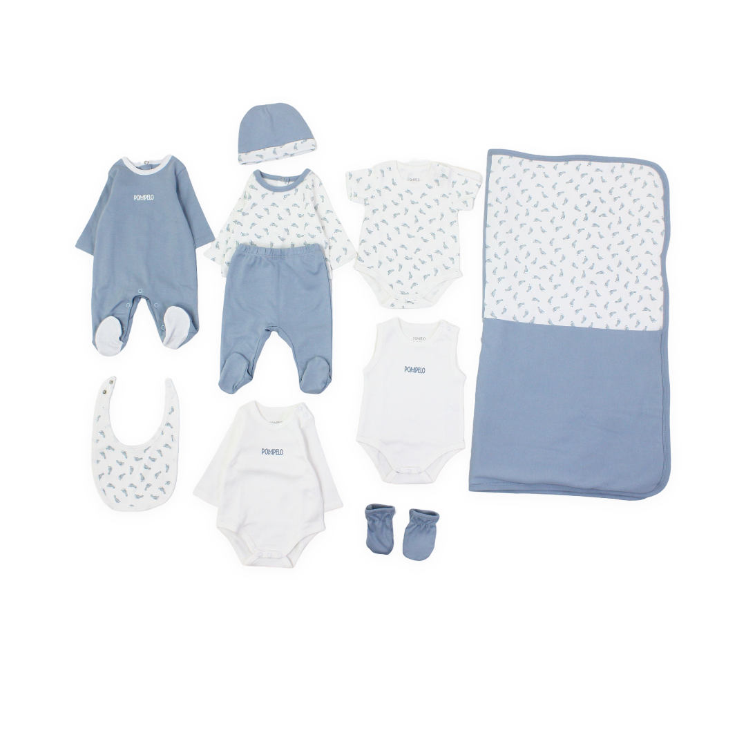 Baby Boys Cotton Gift Clothing Set – Blue & Off-White