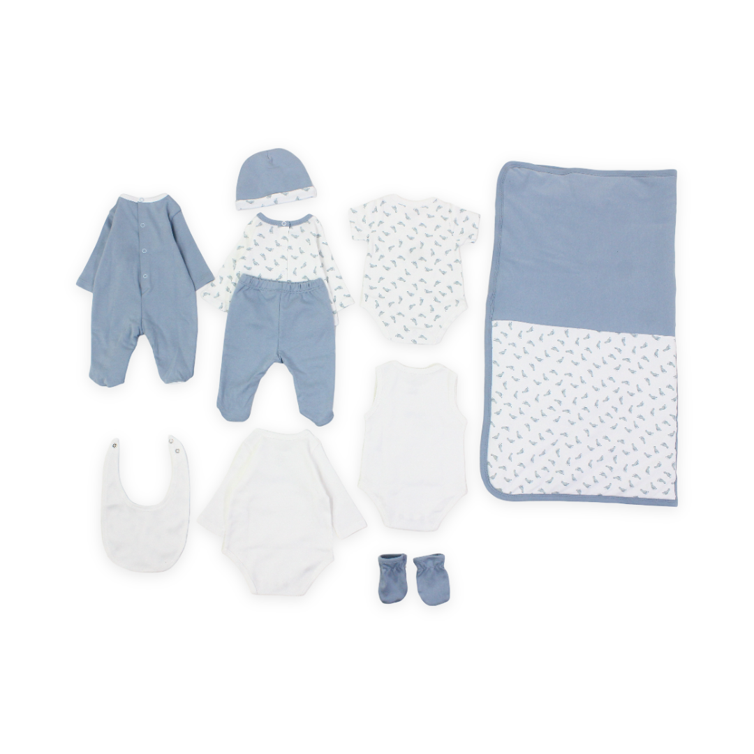 Baby Boys Cotton Gift Clothing Set – Blue & Off-White