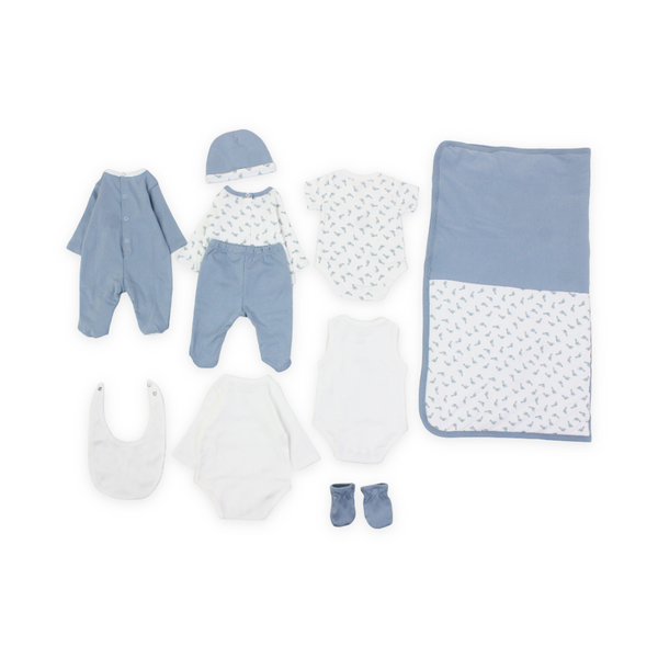 Baby Boys Cotton Gift Clothing Set – Blue & Off-White