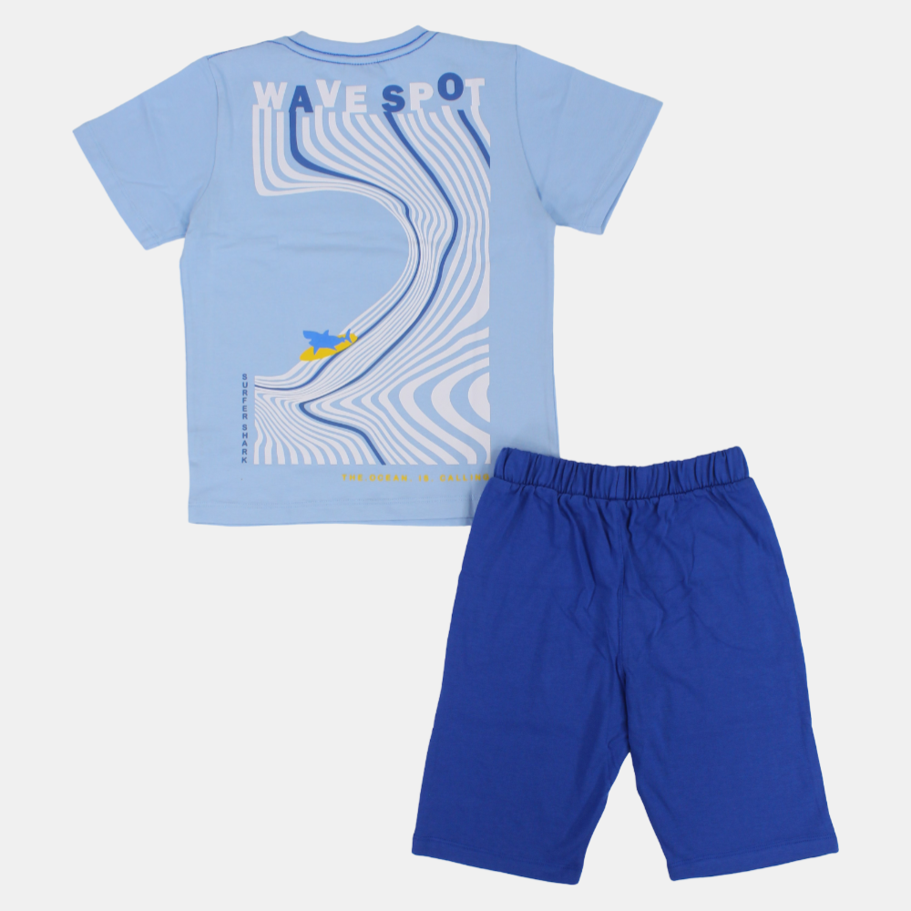 Boys Cotton Short-Sleeved Pajama Set - "Surf Break" Design
