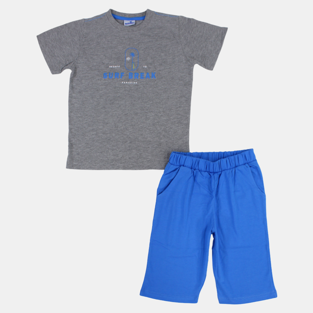 Boys Cotton Short-Sleeved Pajama Set - "Surf Break" Design