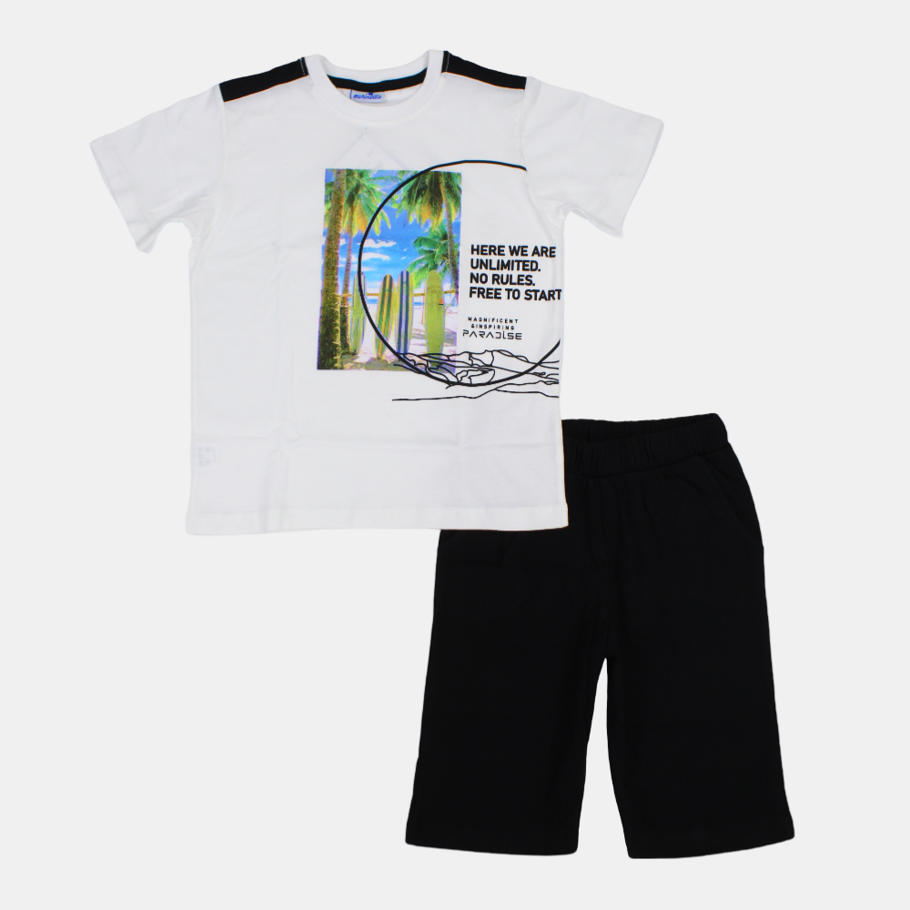 Boys Short-Sleeved Cotton Pajama Set- Surfing Print