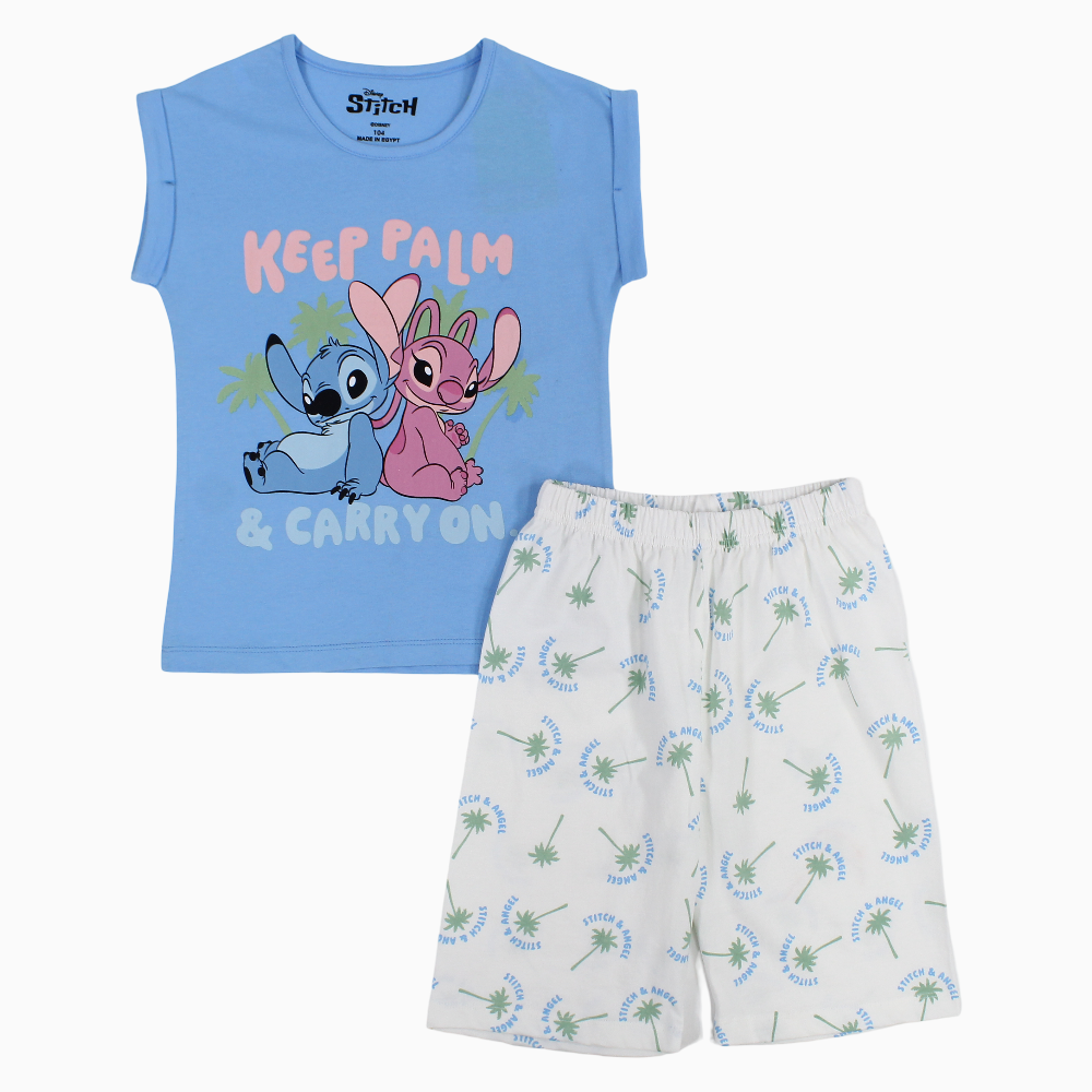 Girls Cotton Pajama Set – Lilo & Stitch Print