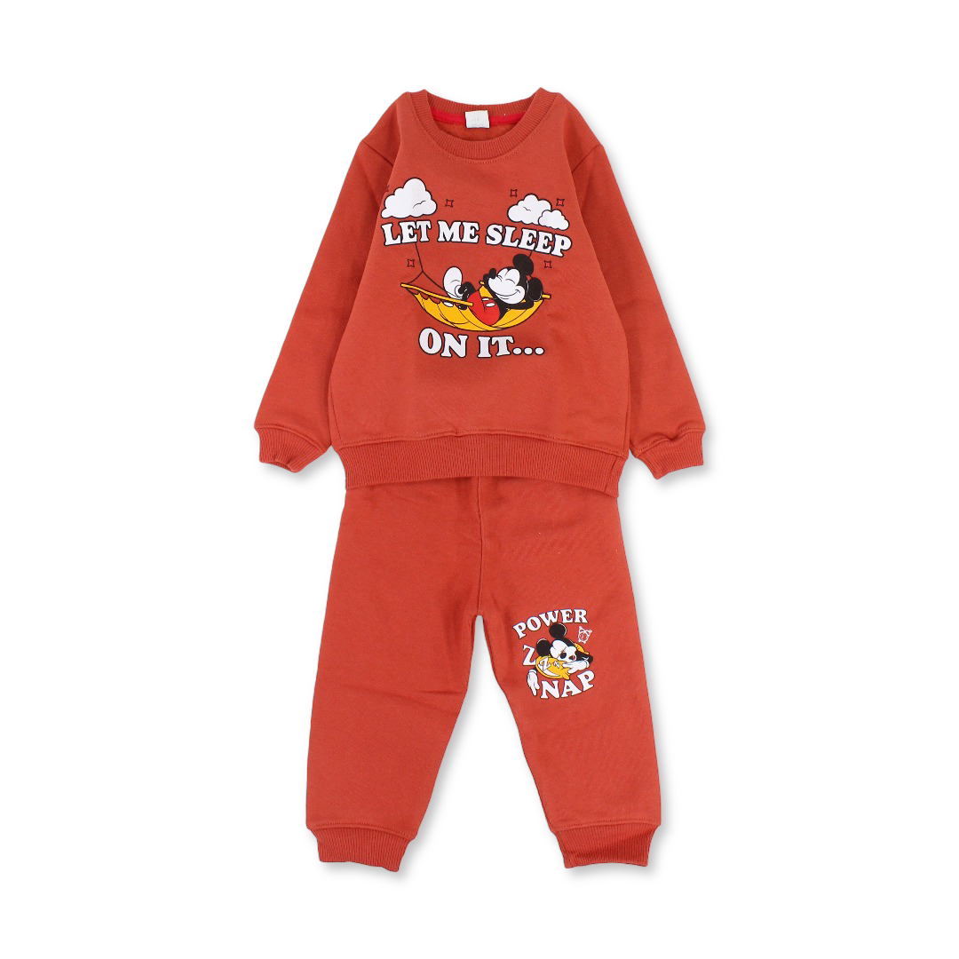 Baby Boys Cotton Pajama – Brick with Mickey Mouse Print