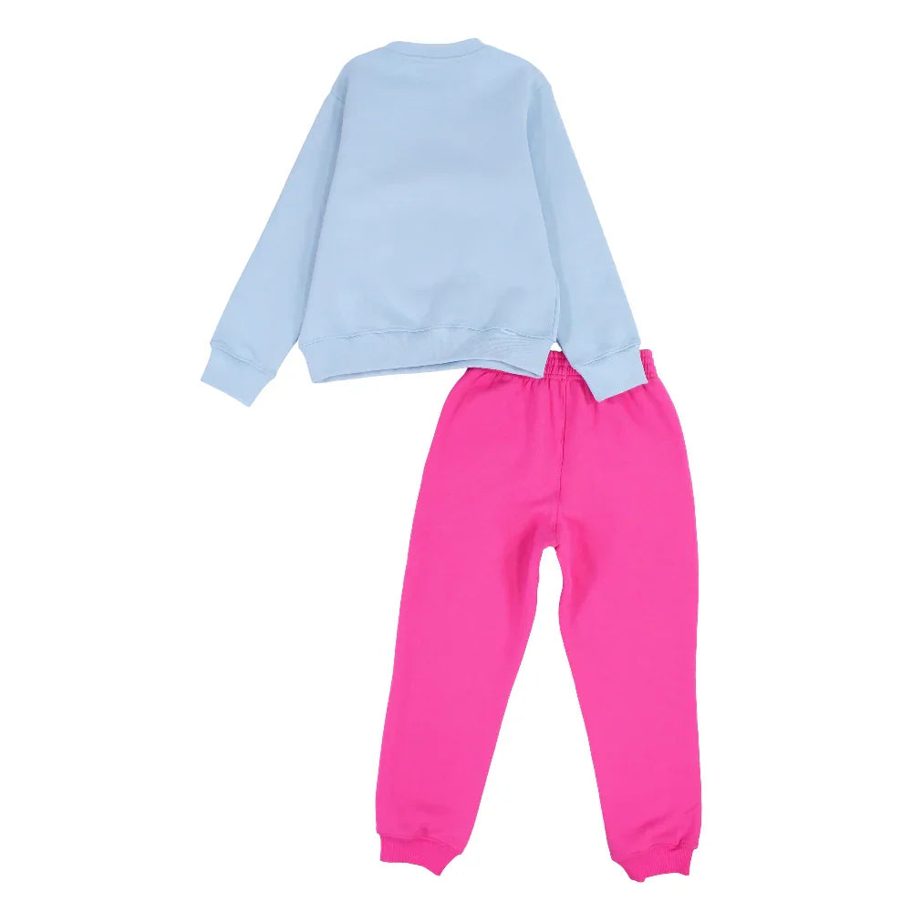 Girls Cotton Pajama Set – Baby Blue & Fuchsia with Stitch Print