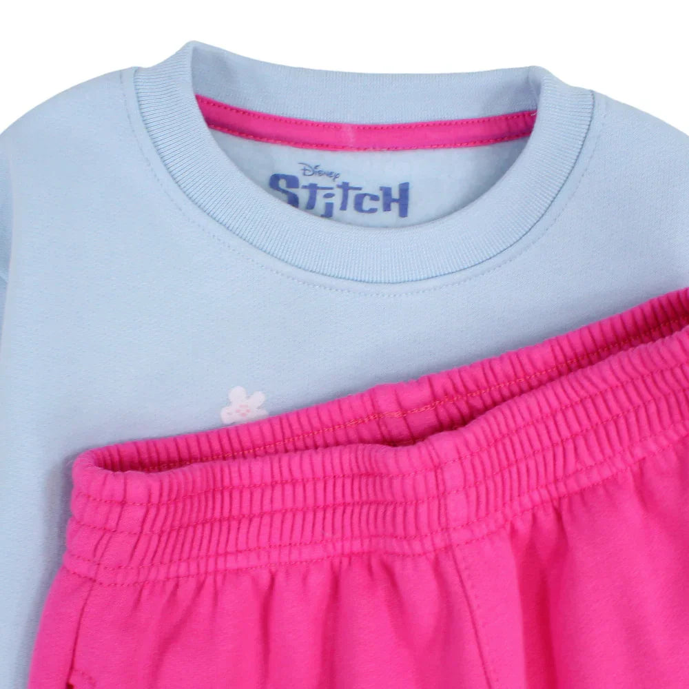 Girls Cotton Pajama Set – Baby Blue & Fuchsia with Stitch Print