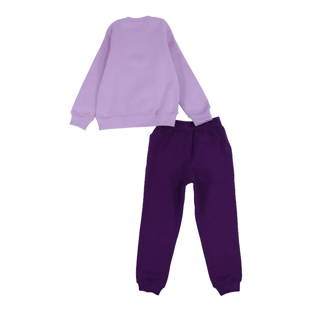 Girls Cotton Pajama Set – Purple with Stitch Print