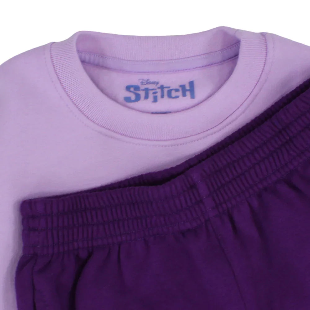 Girls Cotton Pajama Set – Purple with Stitch Print