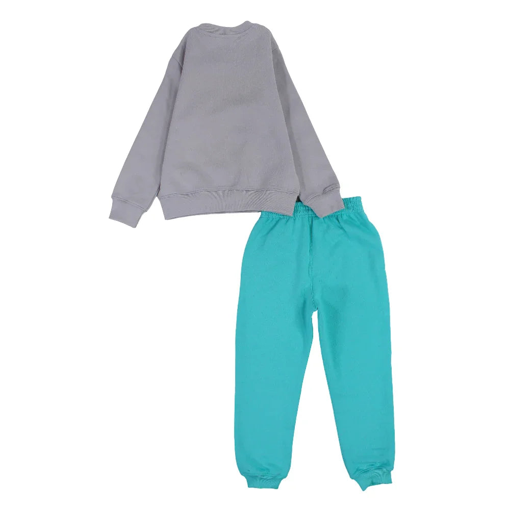 Girls Cotton Pajama Set – Grey & Aqua with Stitch Print