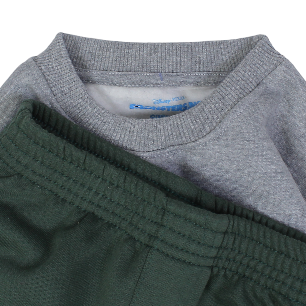 Boys Cotton Pajama Set – Grey/Olive with Monsters Inc. Design