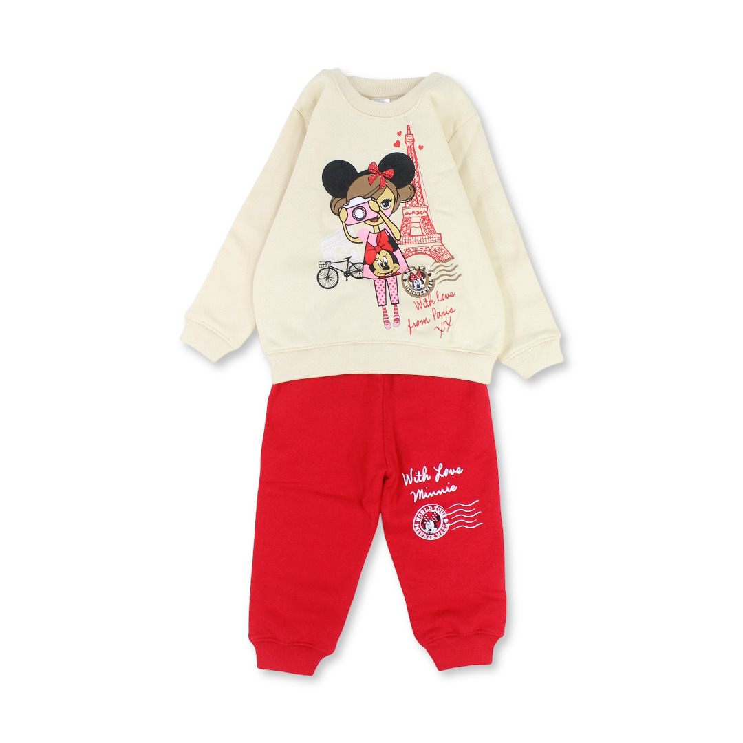 Baby Girls Cotton Pajama – Beige with Minnie Mouse Print
