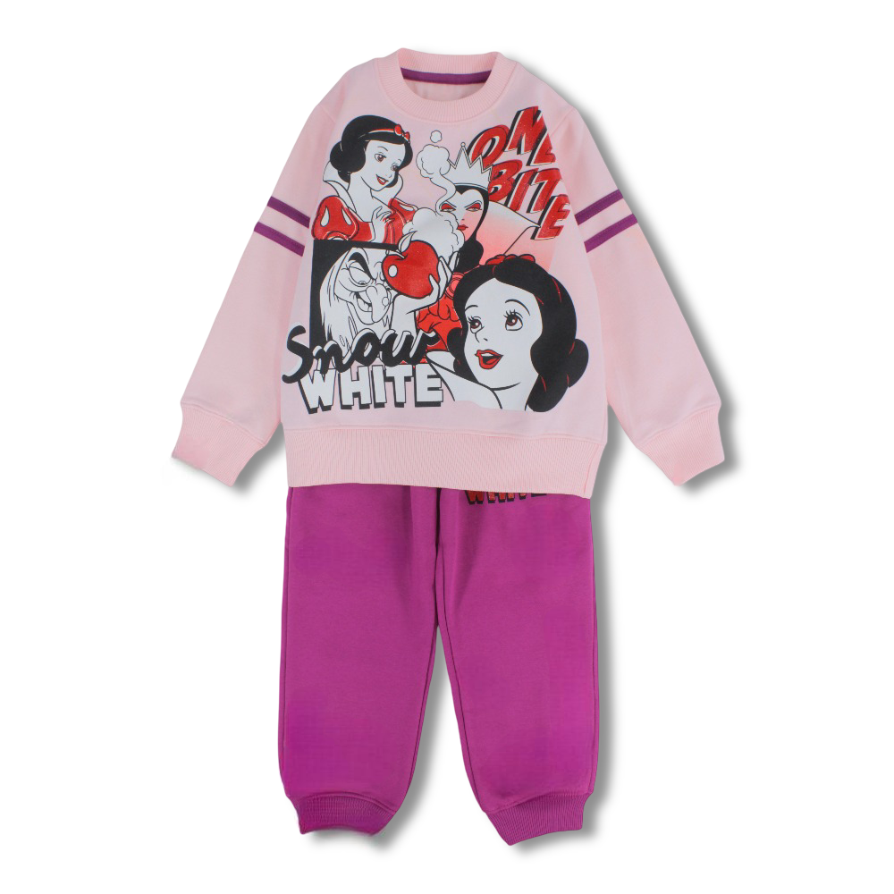 Girls Cotton Pajama Set - Pink with Snow White Design