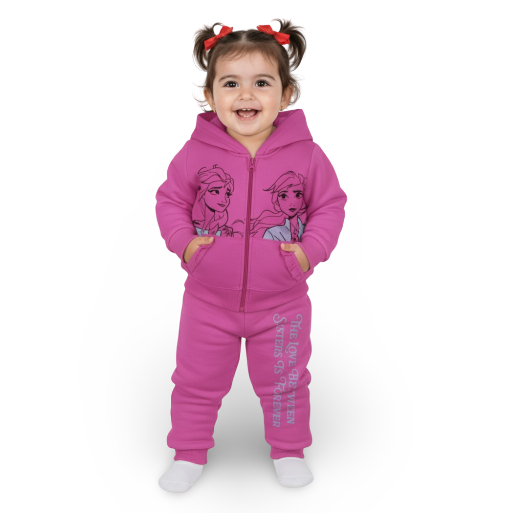 Girls Cotton Pajama Set – Fuchsia with Frozen Design