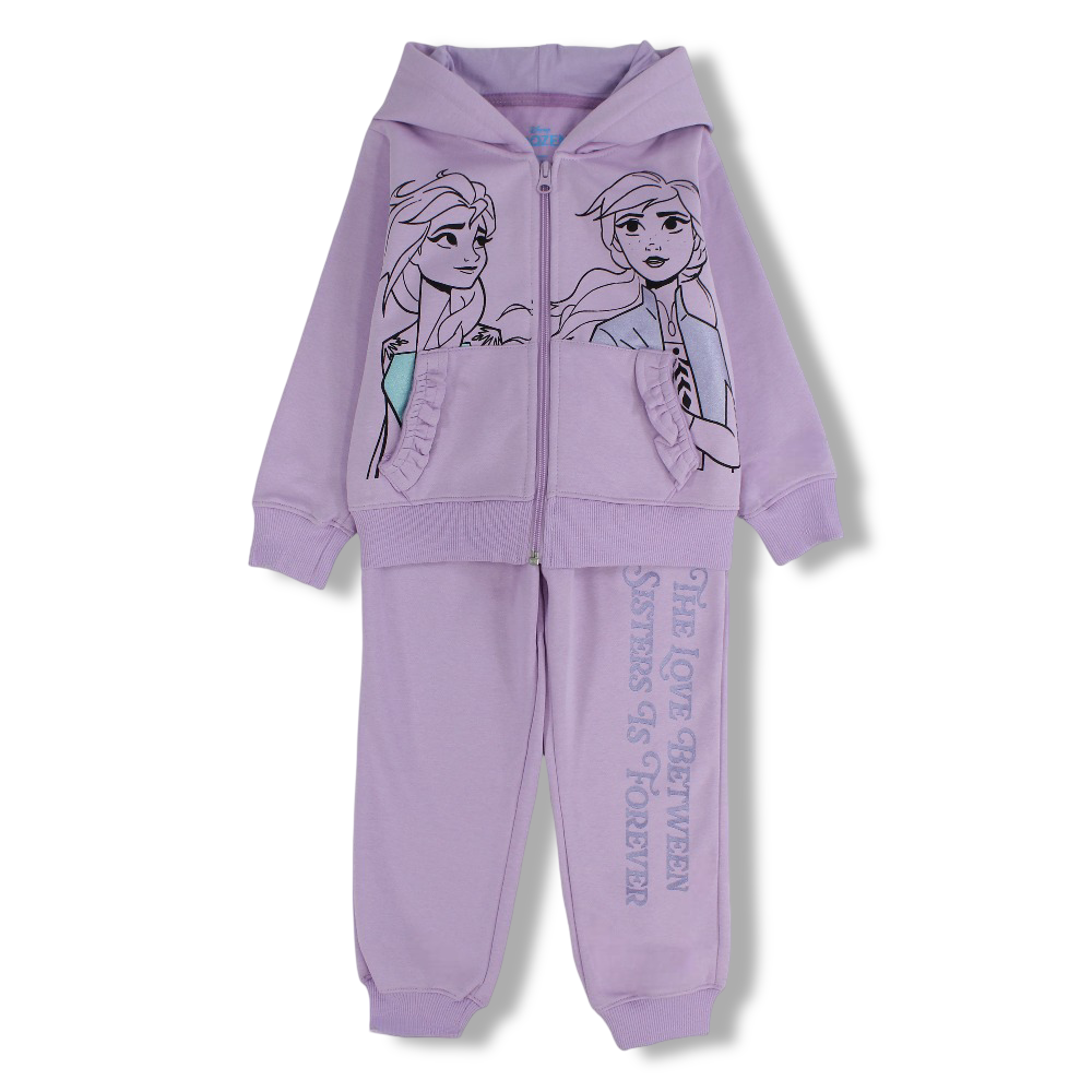 Girls Cotton Pajama Set – Purple with Frozen Design