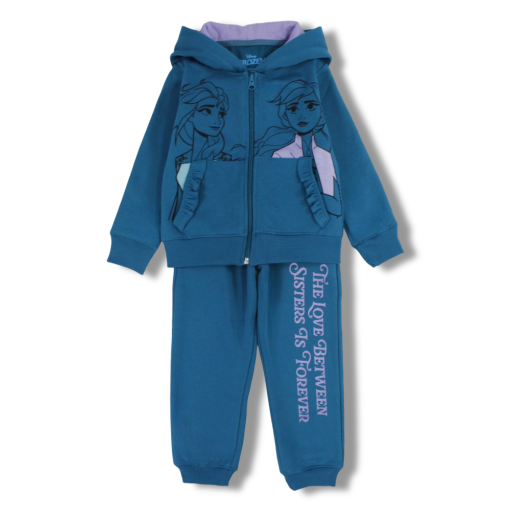 Girls Cotton Pajama Set – Petroleum Blue with Frozen Design