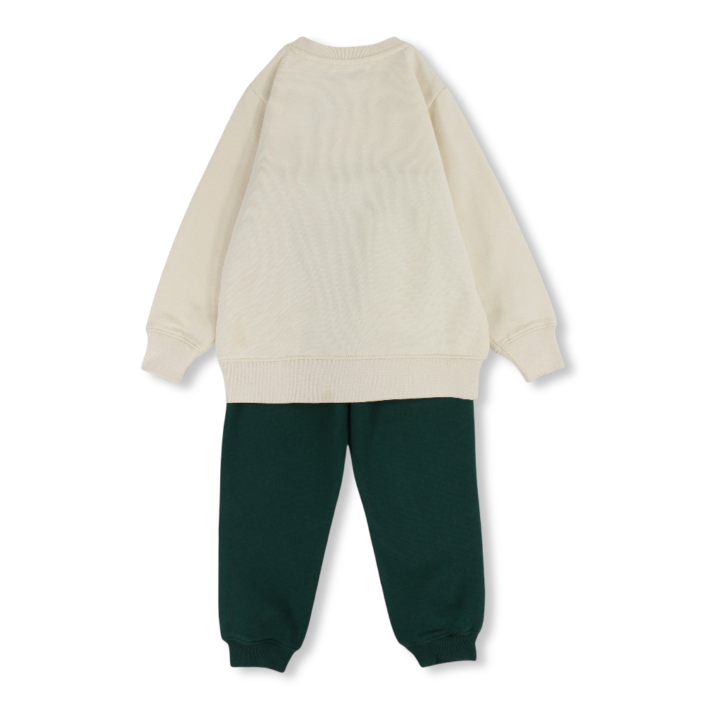 Boys Cotton Pajama Set – Beige & Green with “Goofy“ Design