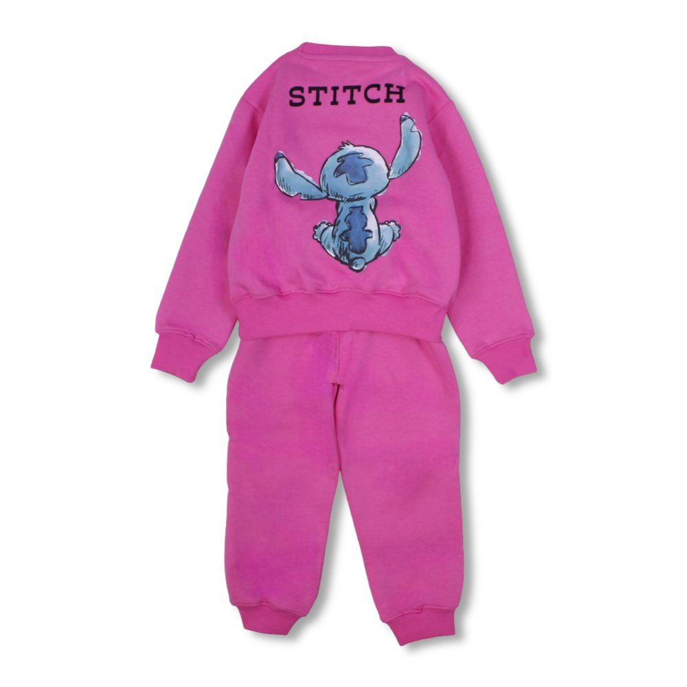 Girls Cotton Pajama Set – Fuchsia with Stitch Design