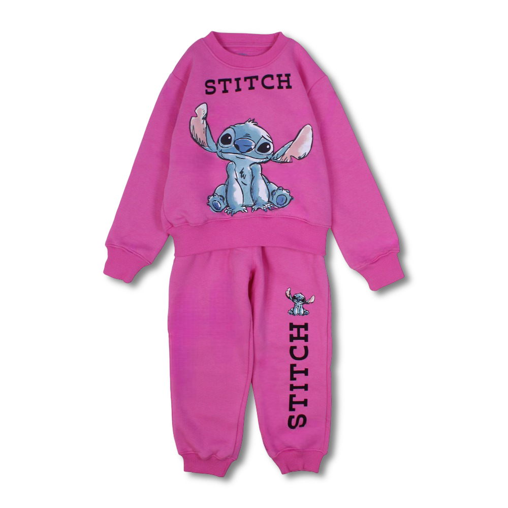 Girls Cotton Pajama Set – Fuchsia with Stitch Design