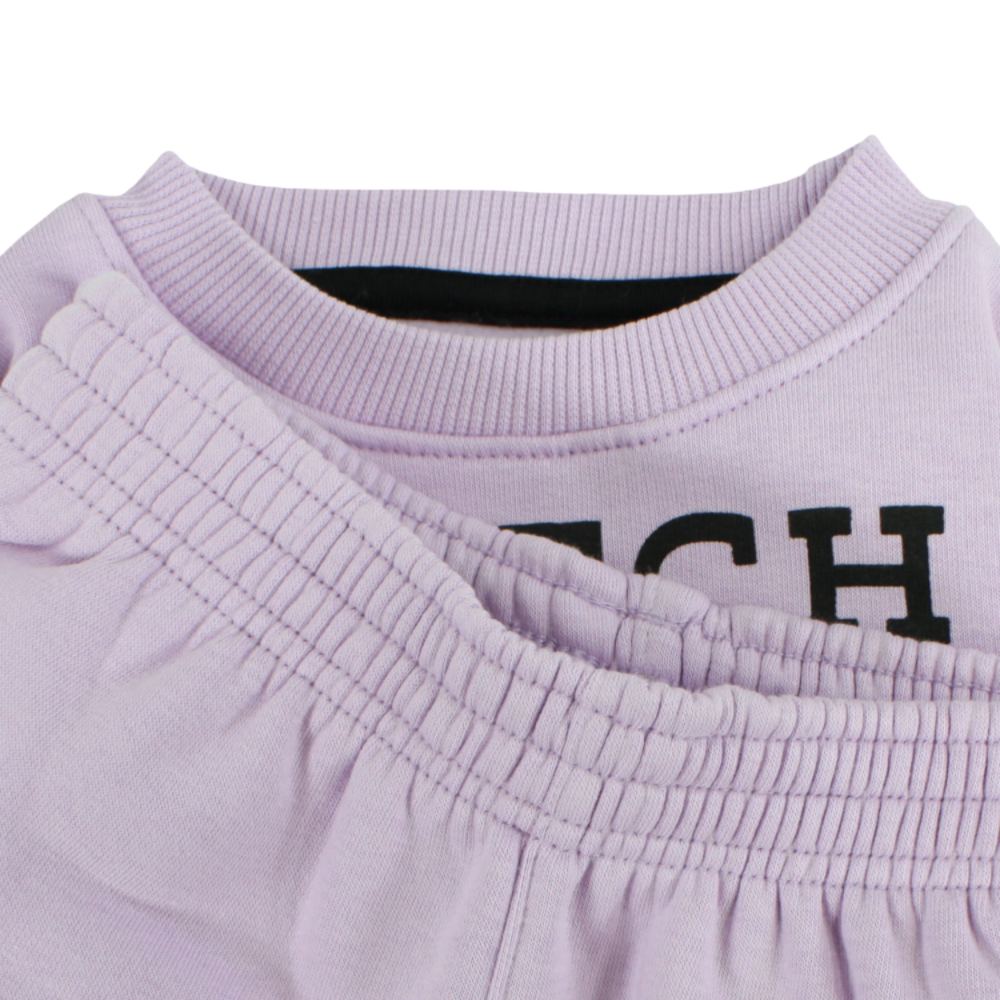 Girls Cotton Pajama Set – Light Purple with Stitch Design