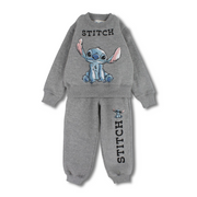 Girls Cotton Pajama Set – Grey with Stitch Design