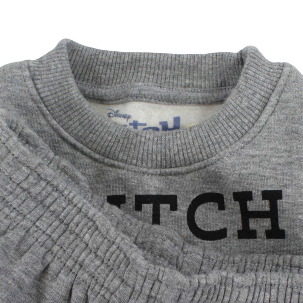 Girls Cotton Pajama Set – Grey with Stitch Design