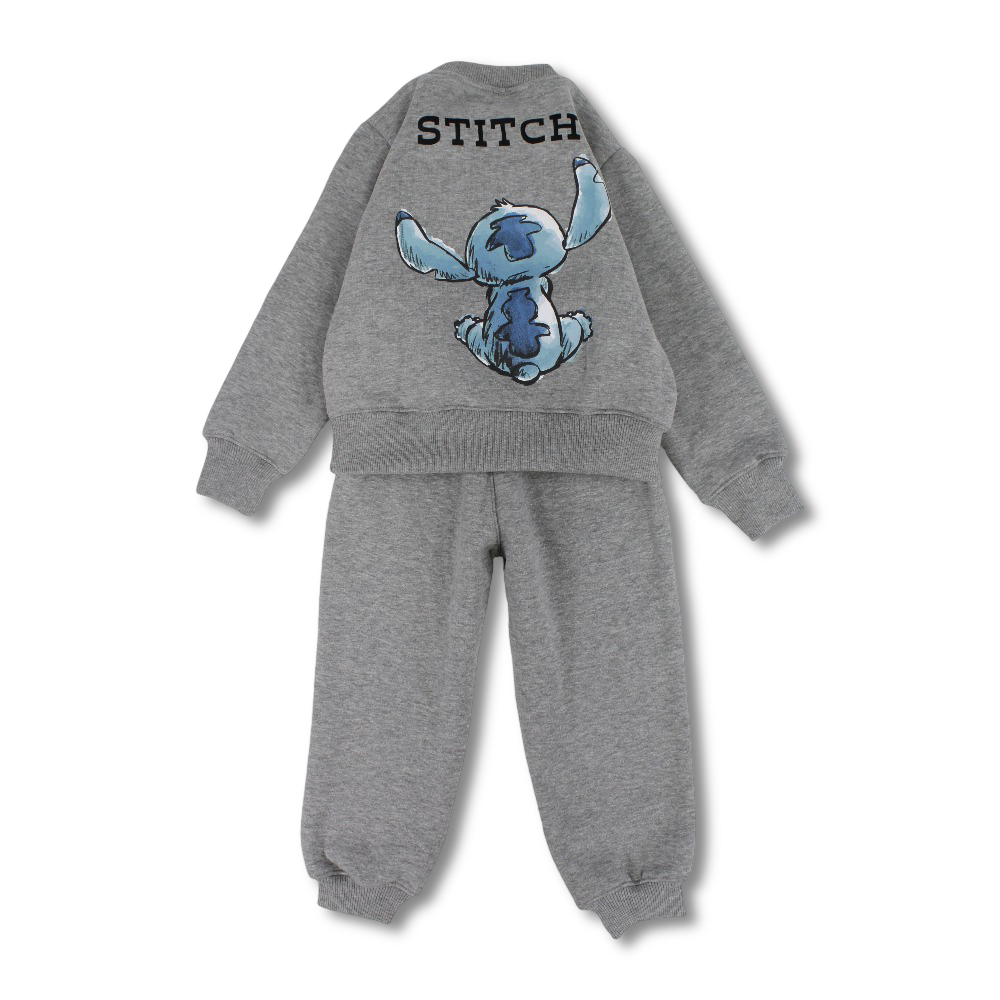 Girls Cotton Pajama Set – Grey with Stitch Design