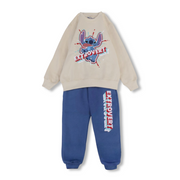 Unisex Cotton Pajama Set – Beige/Blue with Stitch Print