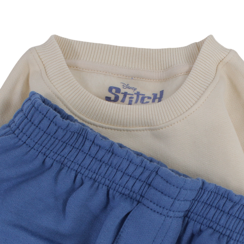 Unisex Cotton Pajama Set – Beige/Blue with Stitch Print