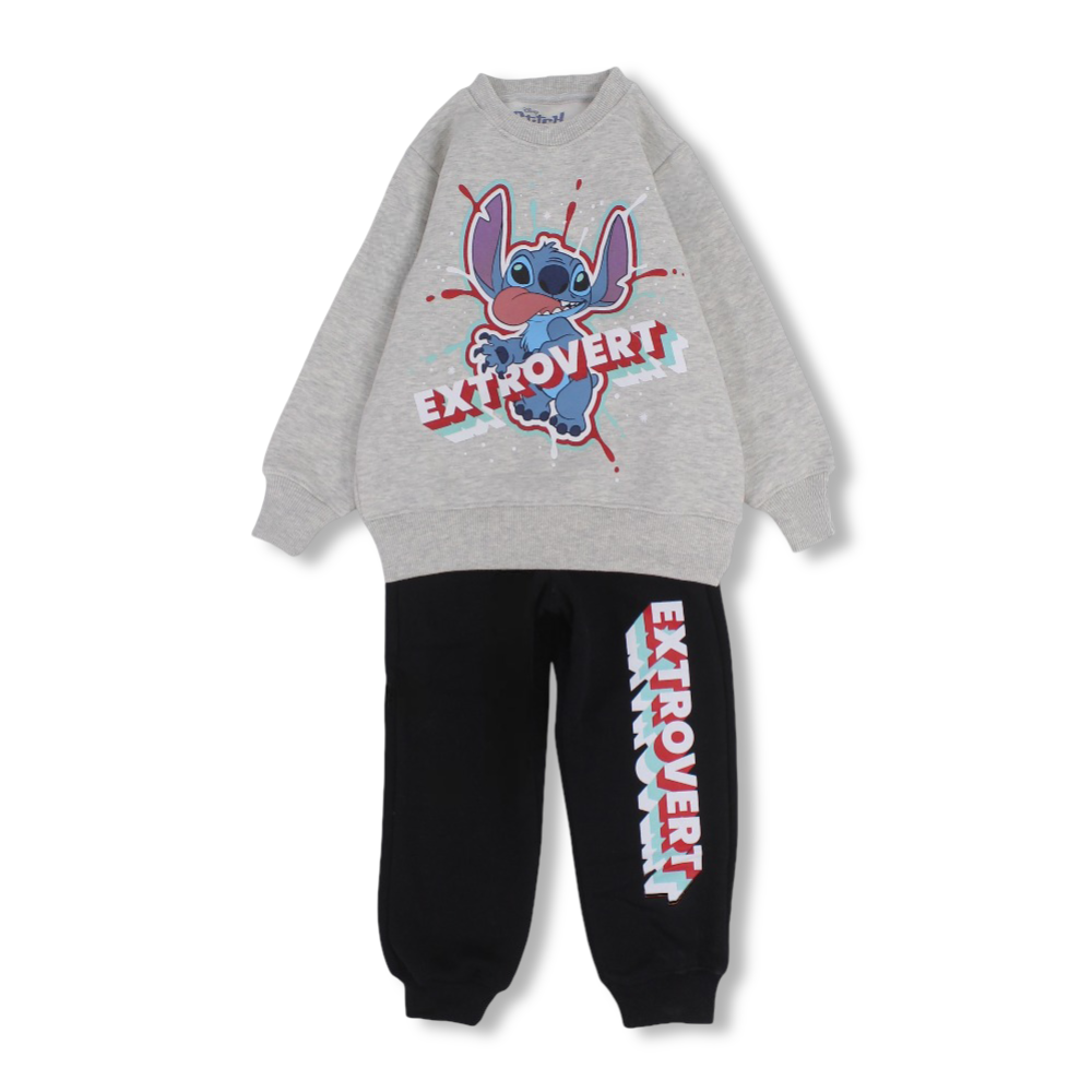 Unisex Cotton Pajama Set – Grey/Black with Stitch Print