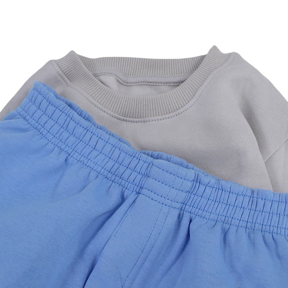 Unisex Cotton Pajama Set – Grey/Baby Blue with Stitch Print