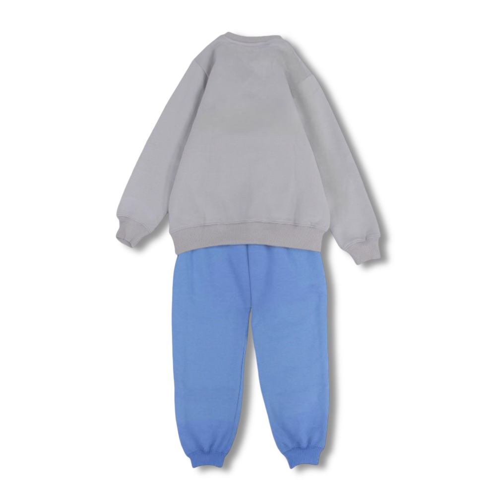 Unisex Cotton Pajama Set – Grey/Baby Blue with Stitch Print