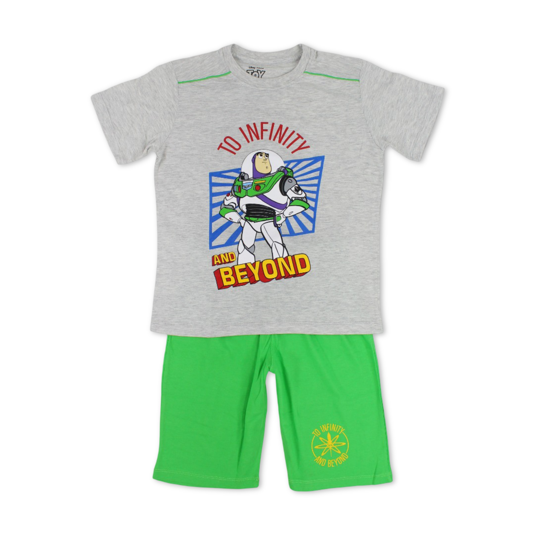 Boys Cotton Pajama – Grey & Green with Toy Story Print
