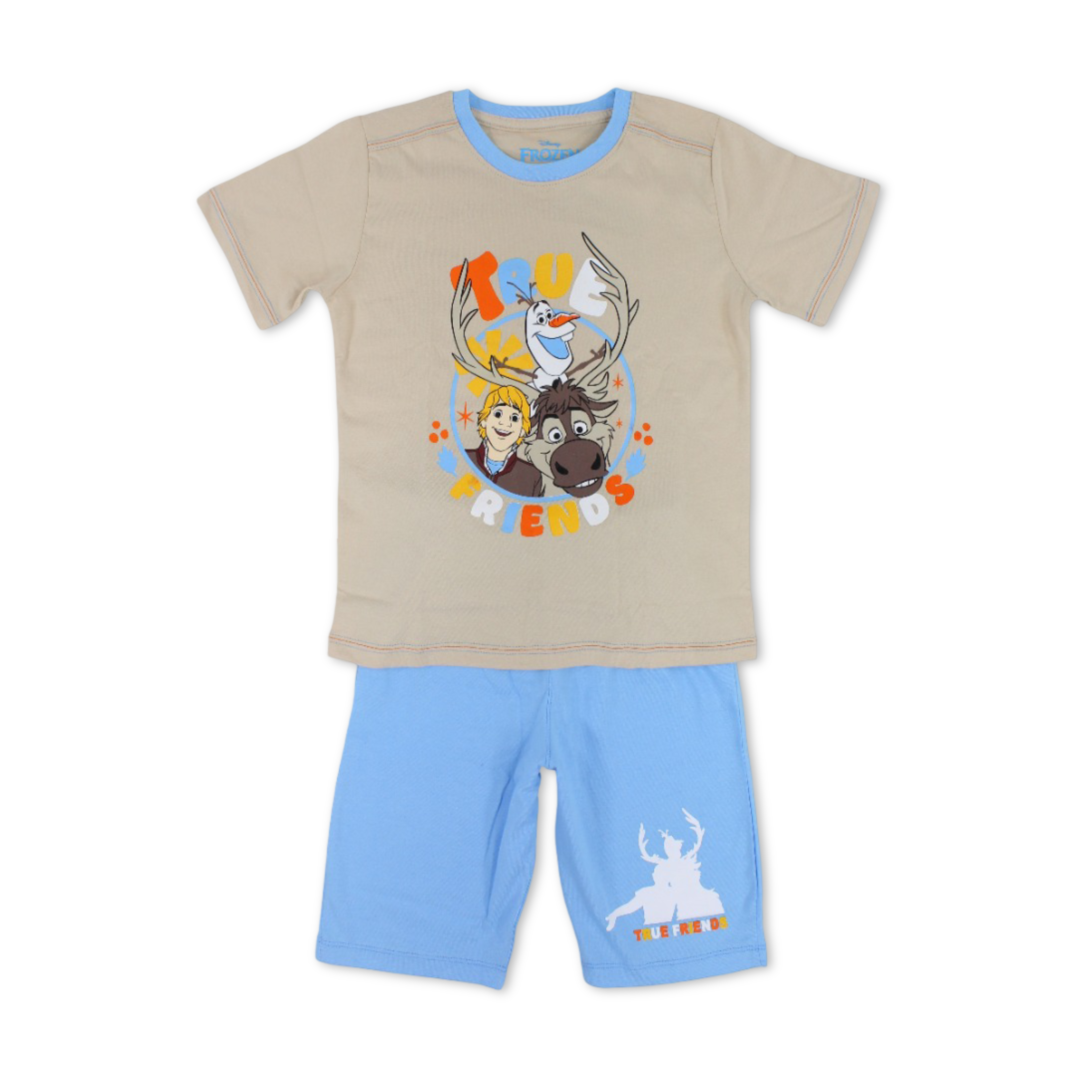 Boys Cotton Pajama – Beige & Baby Blue with Olaf Print