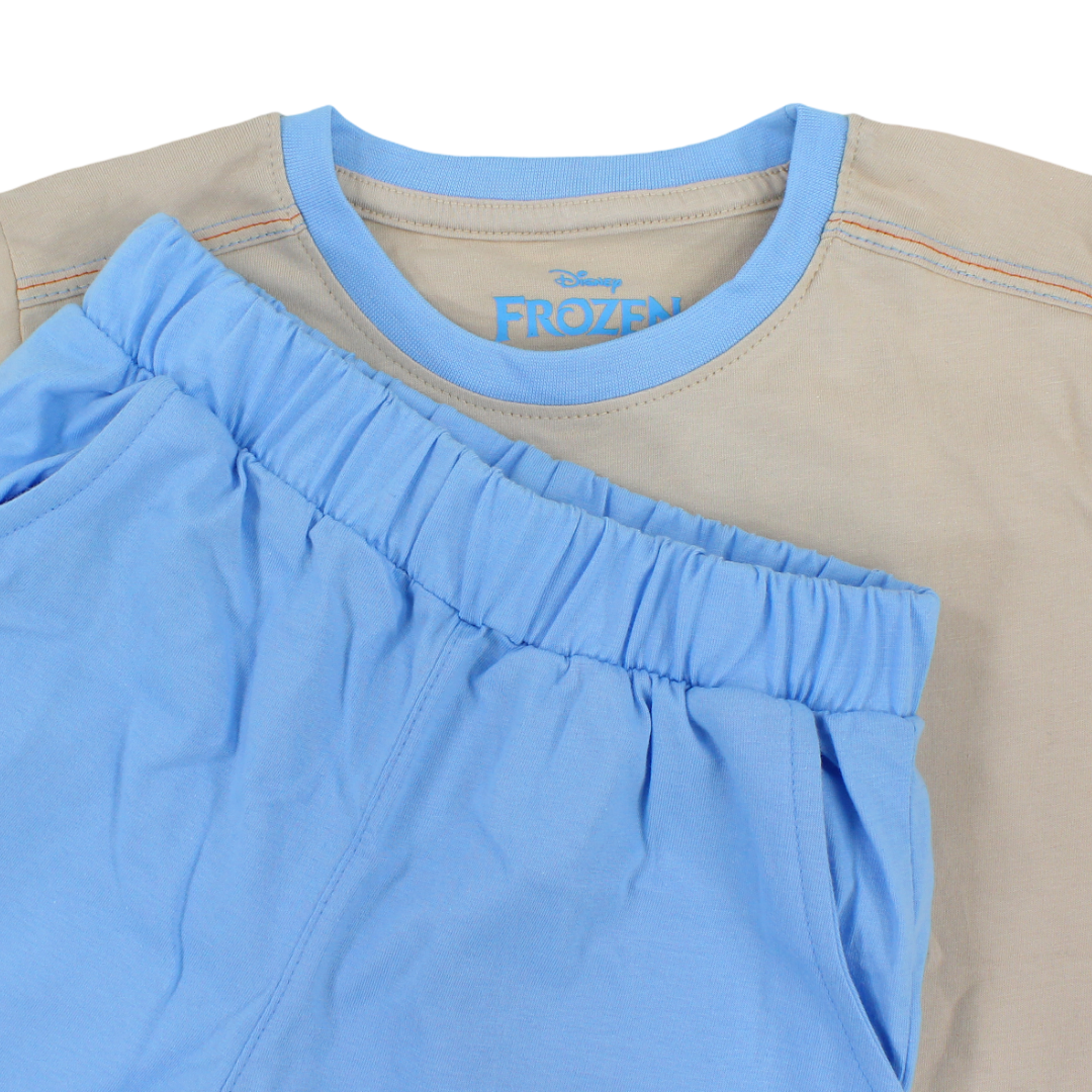 Boys Cotton Pajama – Beige & Baby Blue with Olaf Print