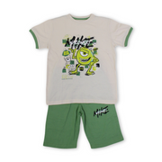 Boys Cotton Pajama – Beige & Olive with Monsters Print