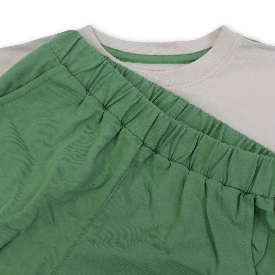 Boys Cotton Pajama – Beige & Olive with Monsters Print