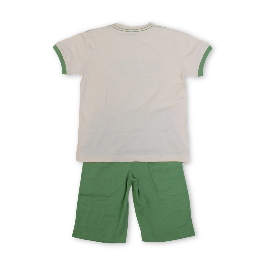 Boys Cotton Pajama – Beige & Olive with Monsters Print