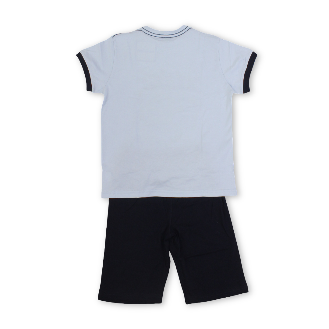 Boys Cotton Pajama – Baby Blue & Navy with Monsters Print