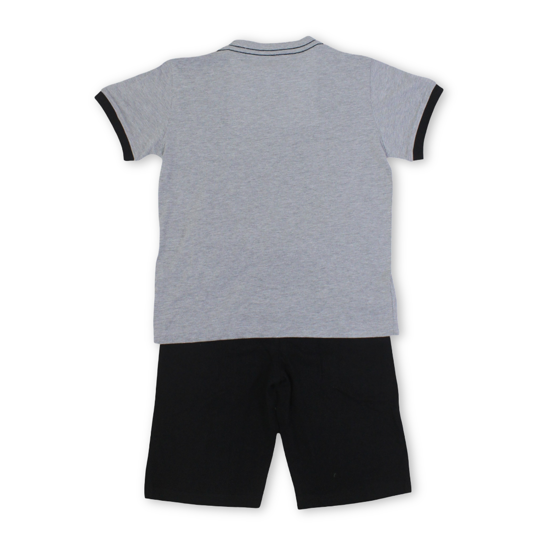 Boys Cotton Pajama – Grey & Black with Monsters Print