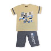 Boys Cotton Pajama – Yellow & Grey with Mickey Mouse Print