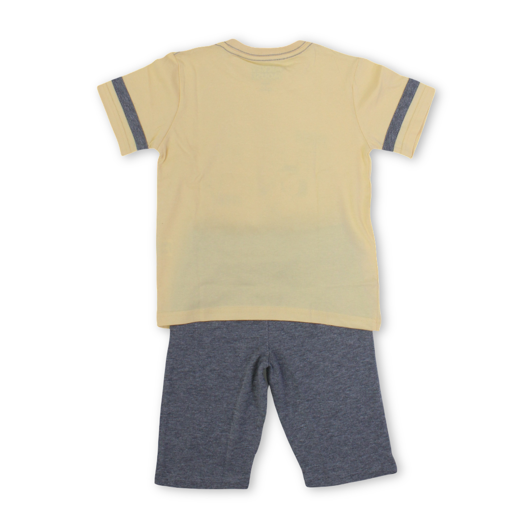 Boys Cotton Pajama – Yellow & Grey with Mickey Mouse Print