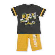 Boys Cotton Pajama – Dark Grey & Yellow with Mickey Mouse Print