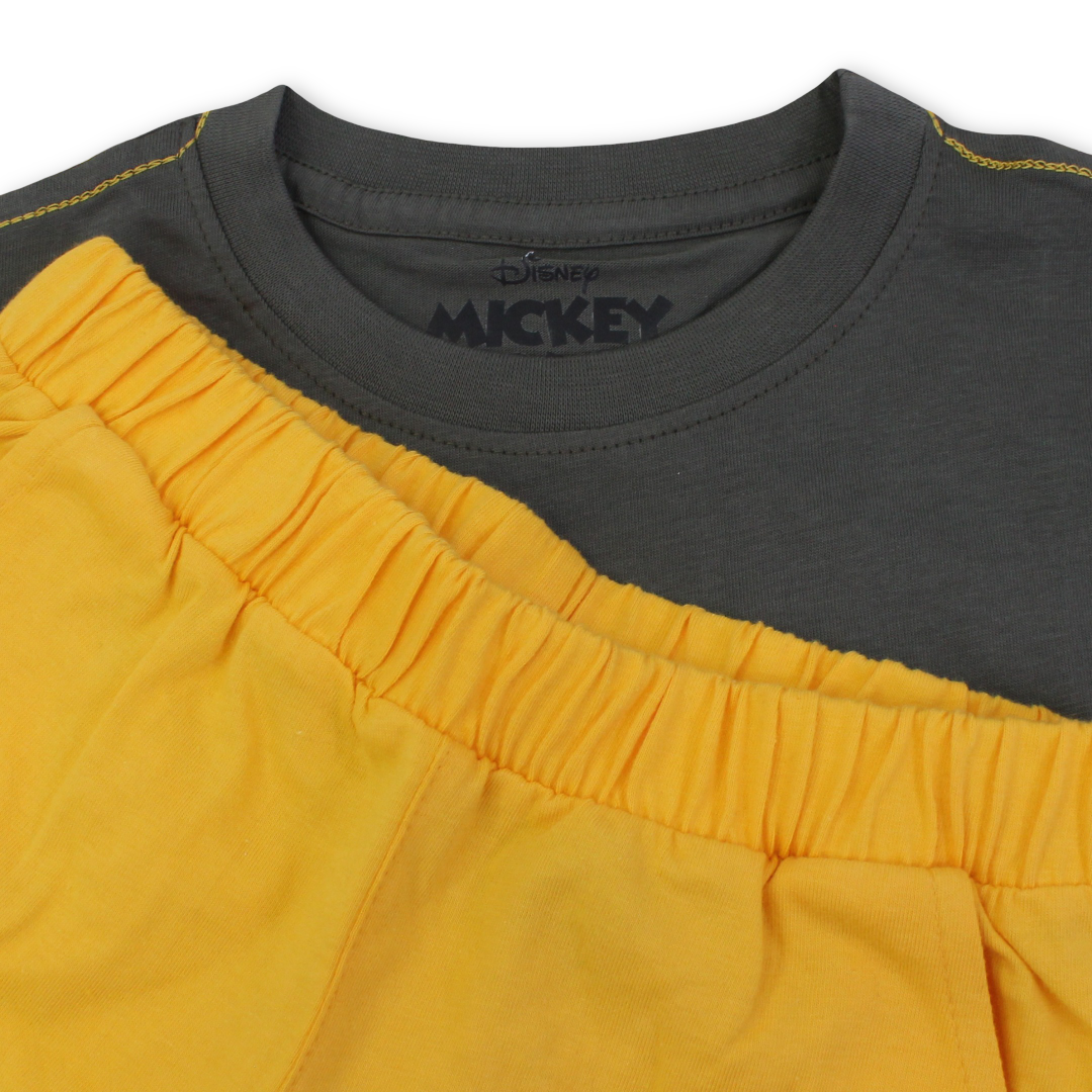 Boys Cotton Pajama – Dark Grey & Yellow with Mickey Mouse Print