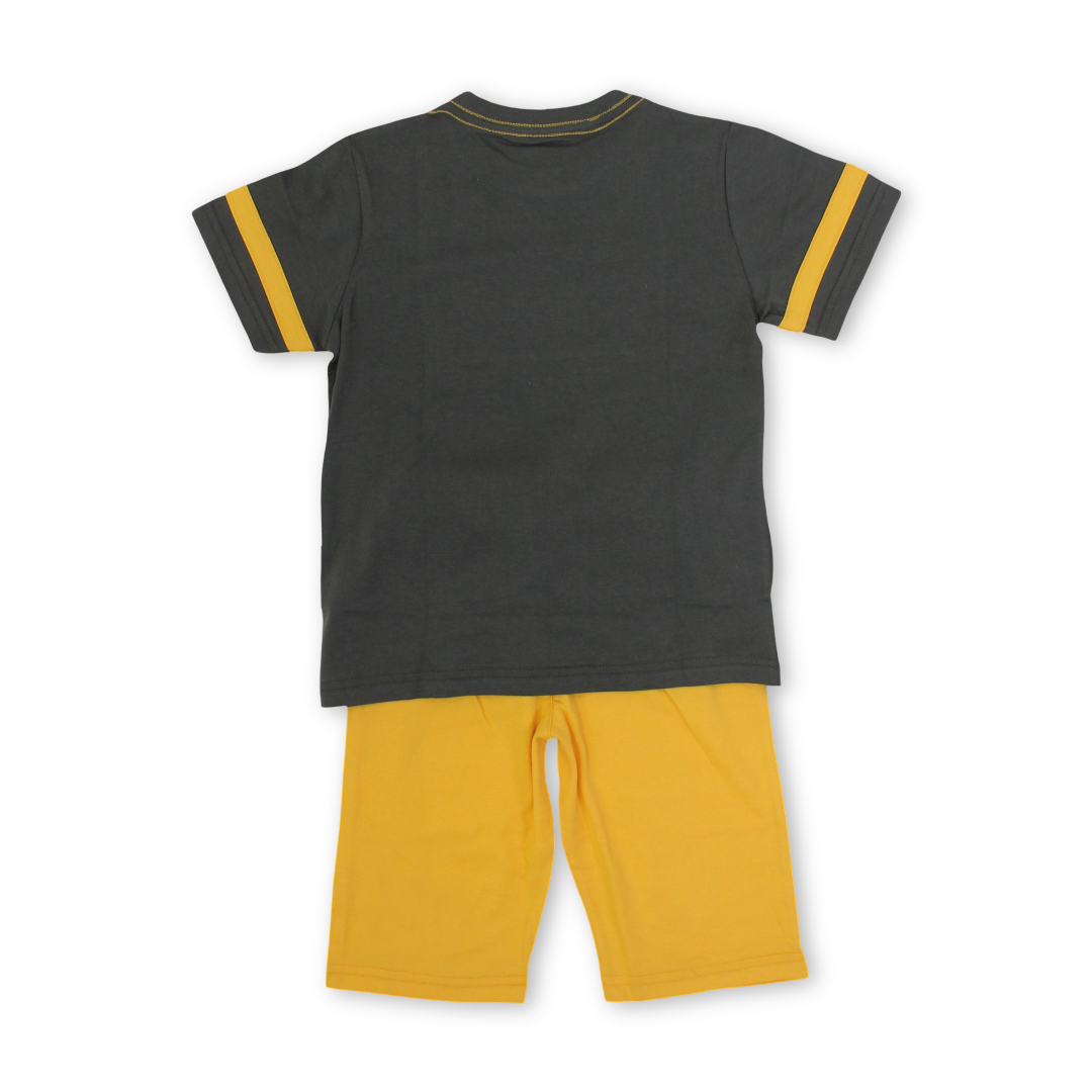 Boys Cotton Pajama – Dark Grey & Yellow with Mickey Mouse Print