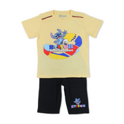 Boys Cotton Pajama – Yellow & Black with Stitch Print