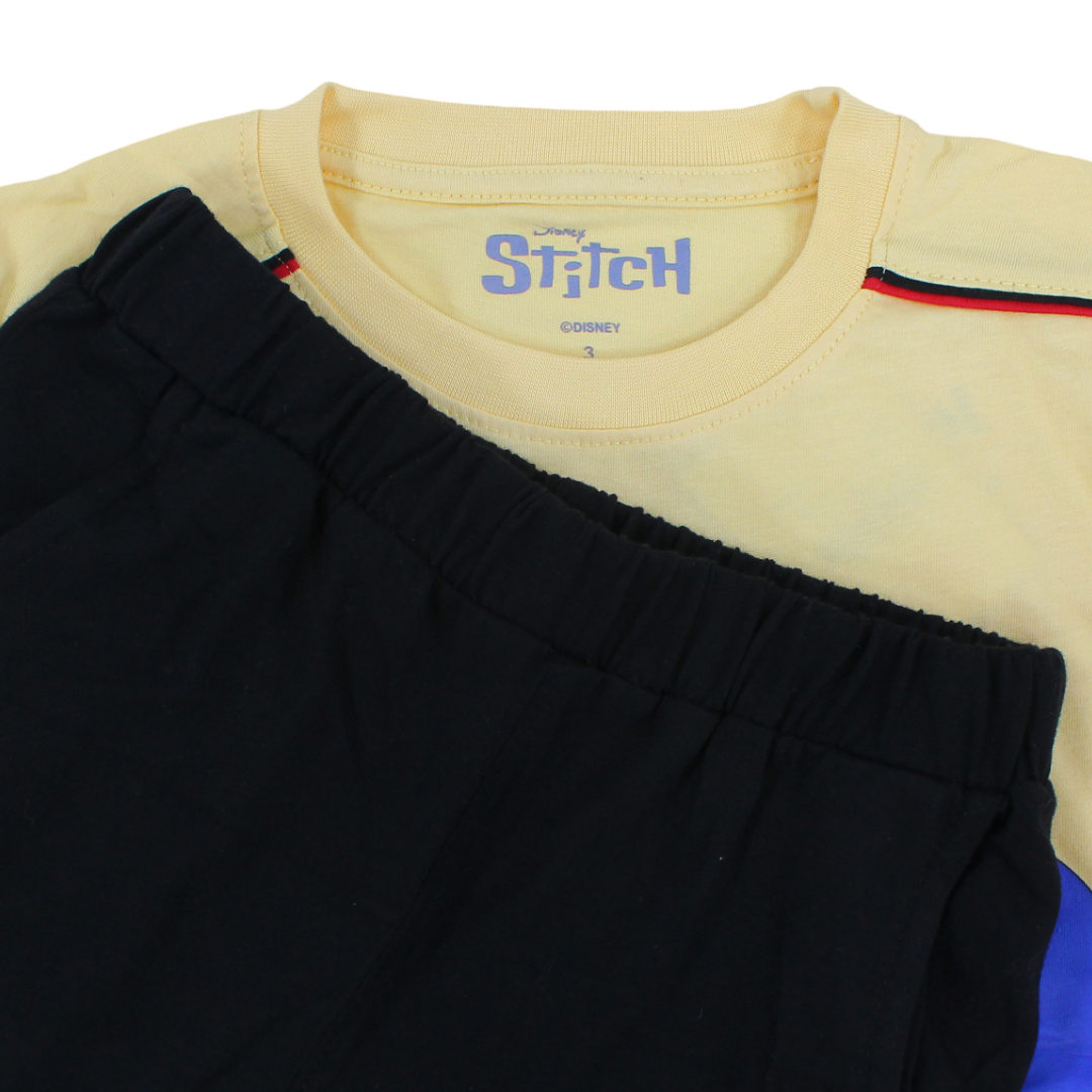 Boys Cotton Pajama – Yellow & Black with Stitch Print