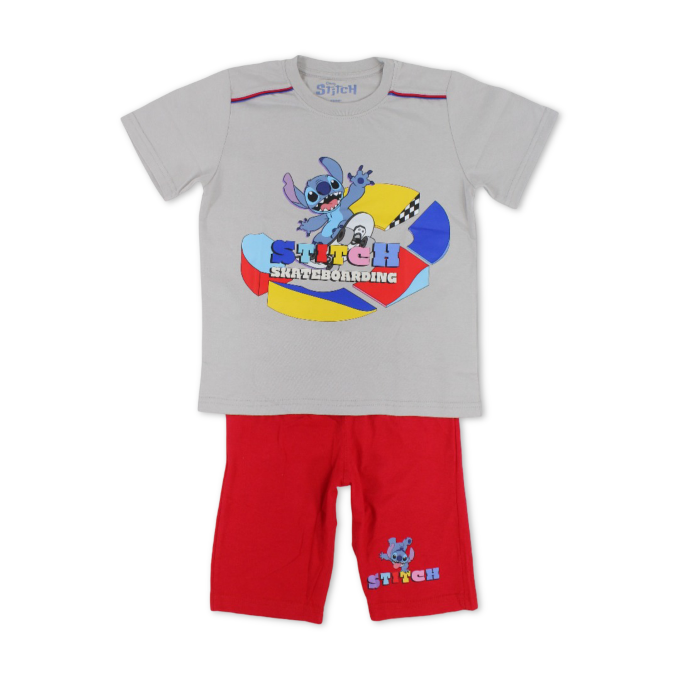 Boys Cotton Pajama – Grey & Red with Stitch Print