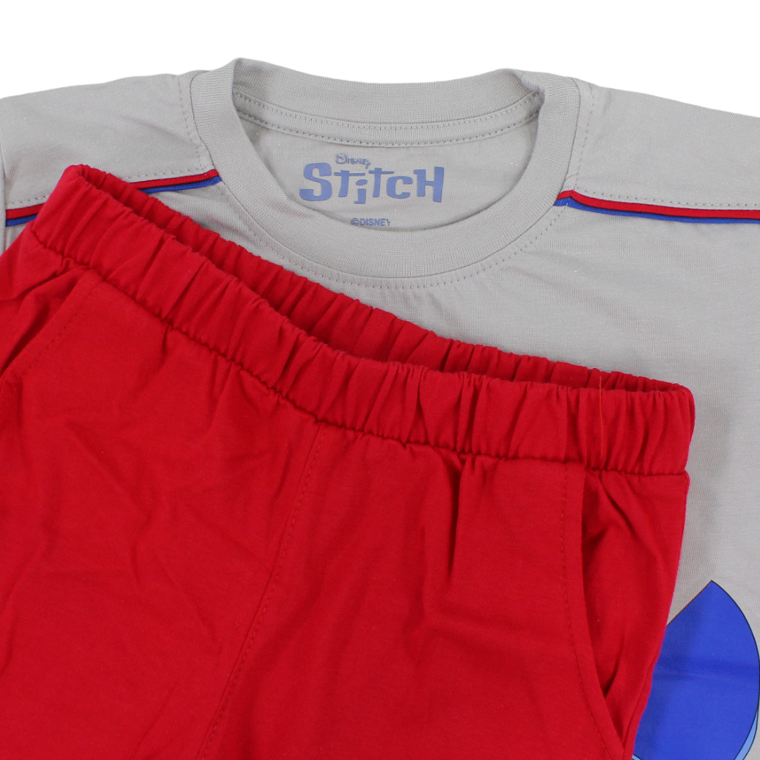 Boys Cotton Pajama – Grey & Red with Stitch Print
