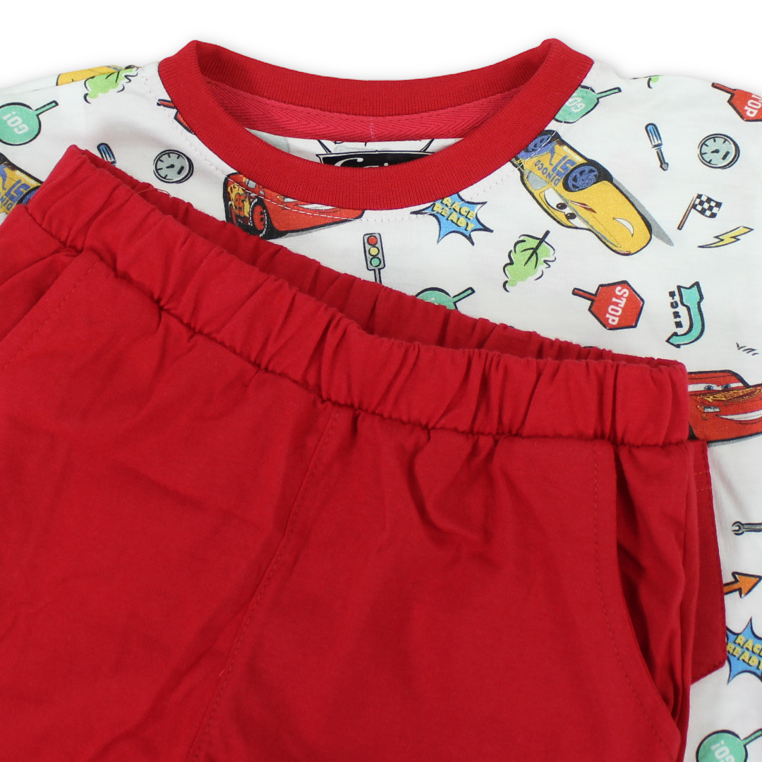 Boys Cotton Pajama – Red with Cars Print