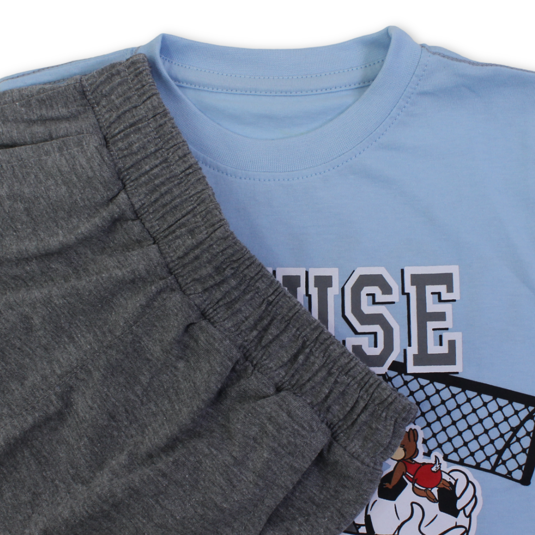 Boys Cotton Pajama – Baby Blue & Grey with Donald Duck Print